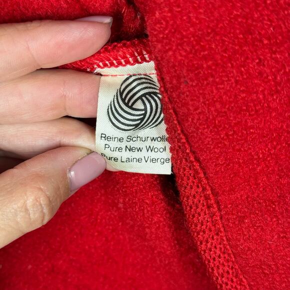 100% Boiled Wool Cardigan Cherry Red Cable Knit Size L Holiday Christmas Granny - Picture 13 of 16